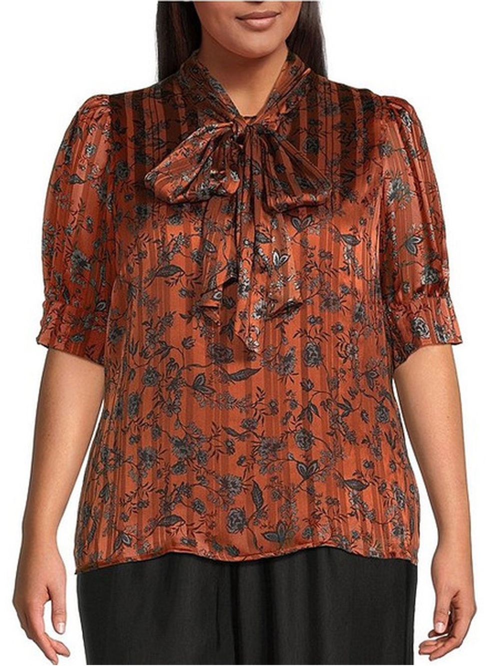 Sugarlips Burnt Orange Floral Tie-Neck Blouse NWT 3X